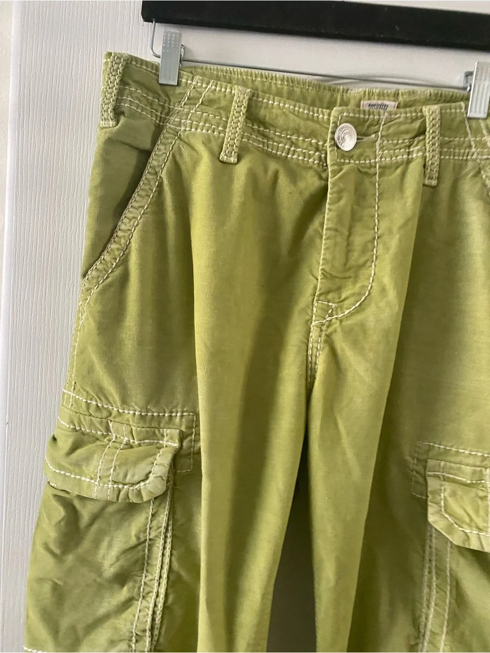 True Religion Y2K Relaxed Ace Cargo  Pants Kalamata Green Contrast Stitch 36